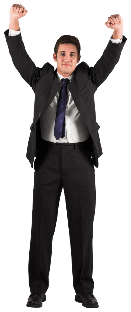 Transparent Businessman Cheering with Raised Fists