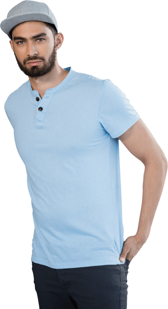 Transparent Background of Man in Casual Blue T-Shirt and Cap