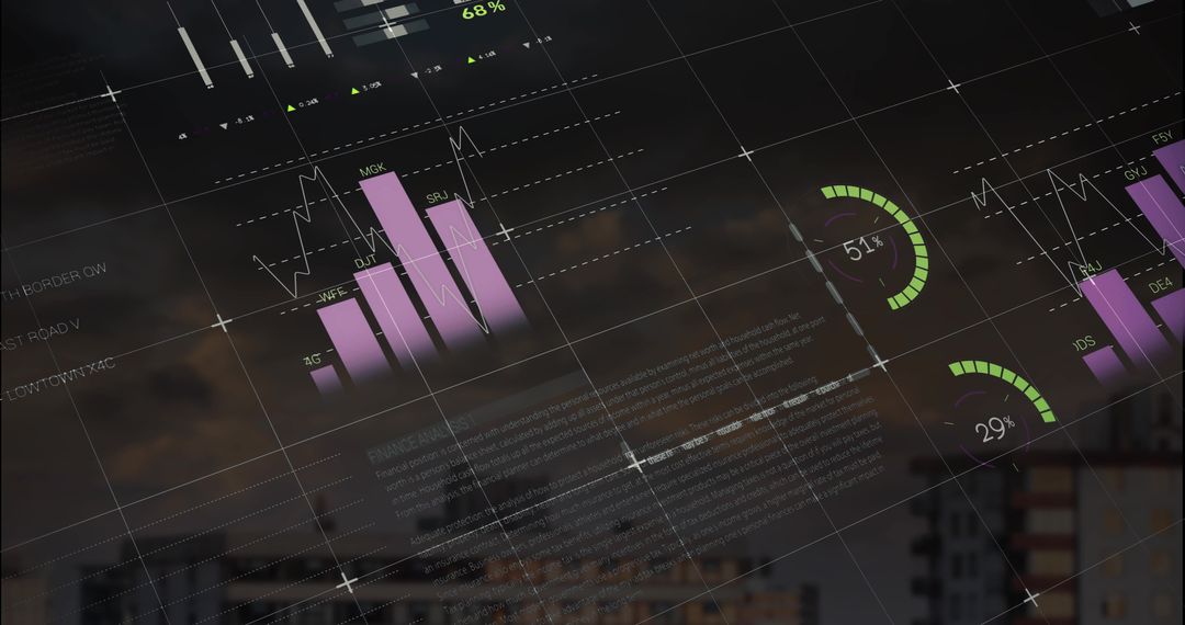 Futuristic Digital Dashboard Overlaying Urban Skyline