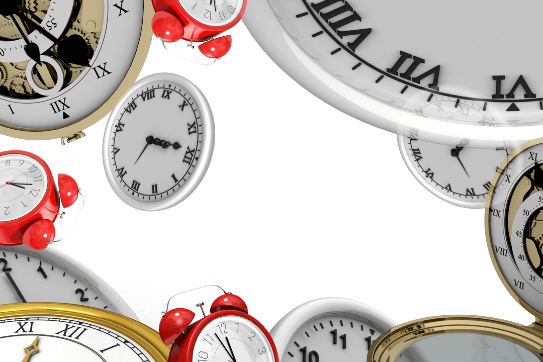Transparent Clocks and Watches Illustrating Time Concepts