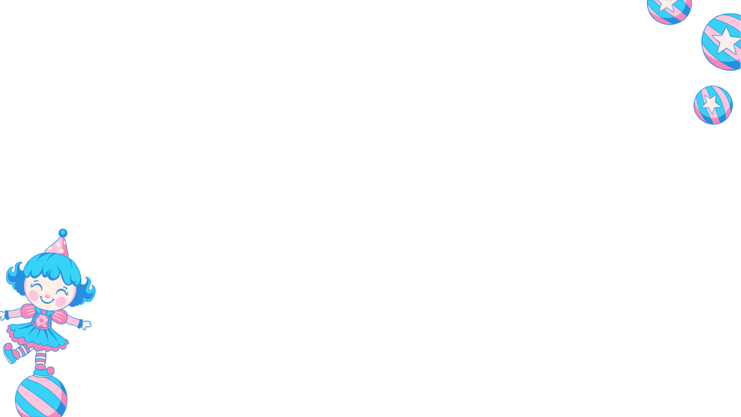 Child Clown Balancing On Ball with Party Hat and Starry Balloons Transparent Scene