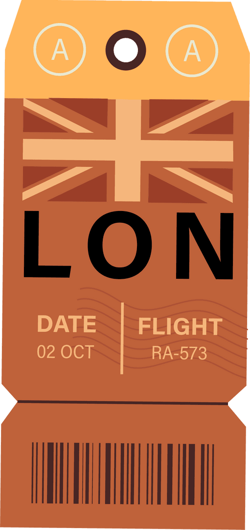 London Luggage Tag with Flag and Flight Details, Transparent Background