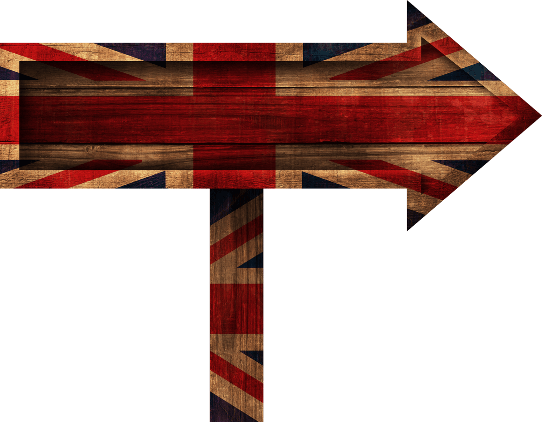 British Flag Arrow Sign on Transparent Background for Travel Direction