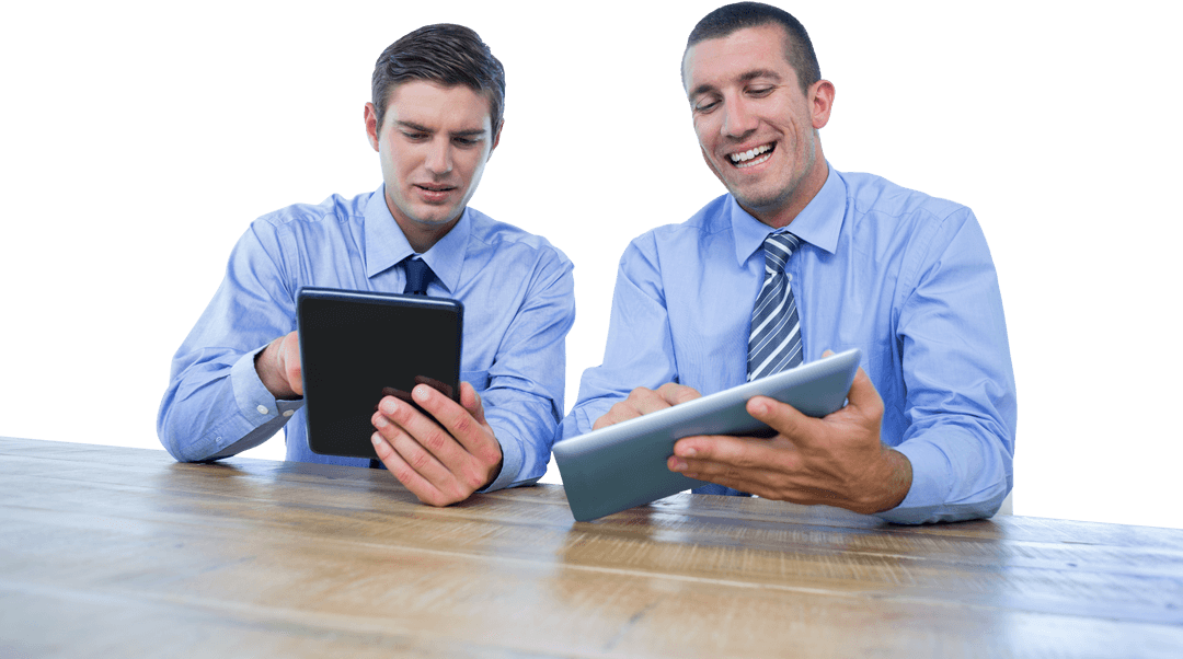 Transparent Background Businessmen Collaborating with Tablet Devices