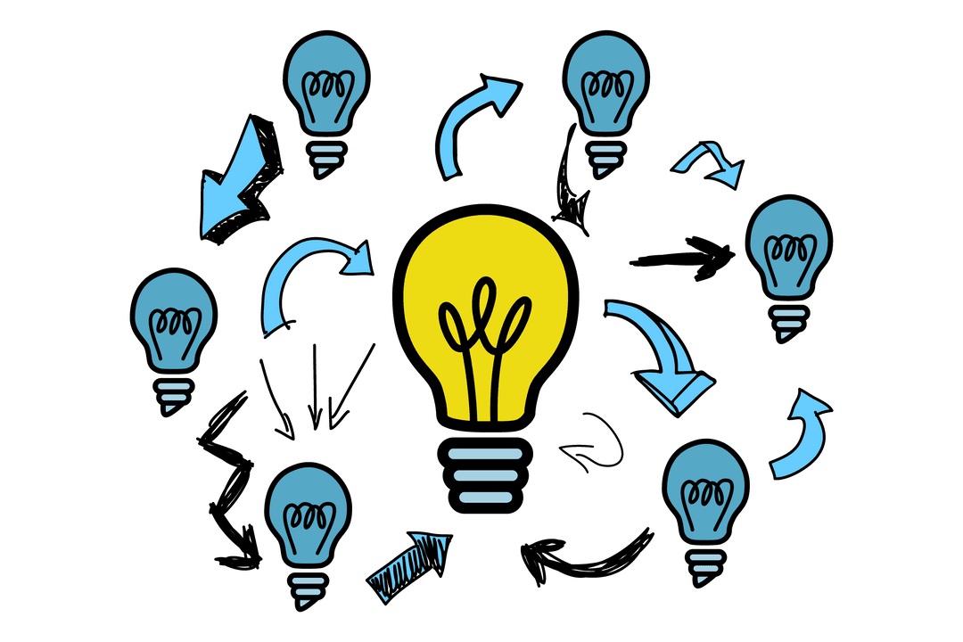 Transparent Background Bulbs with Arrows for Creativity Concepts