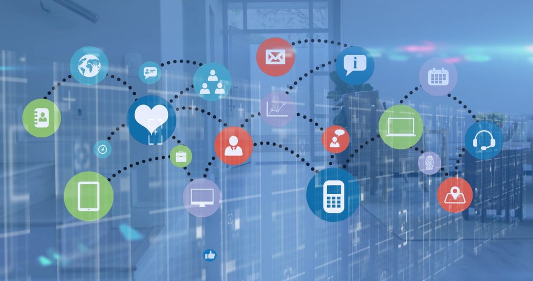 Global Business Network Icons with Technology Overlay
