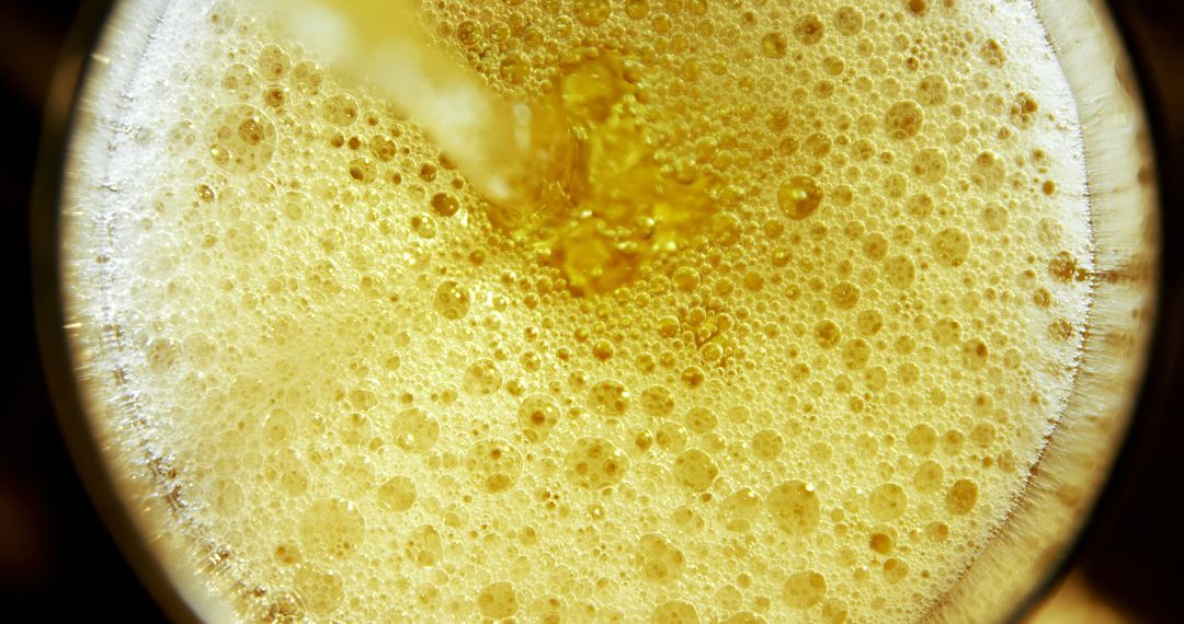 Close-up of Delicious Beer Being Poured with Bubbles and Foam