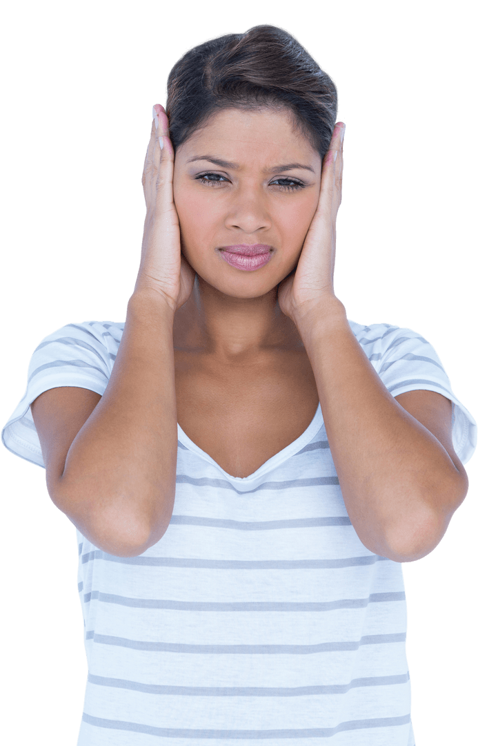 Transparent Image of Woman Covering Ears Ignoring Noise