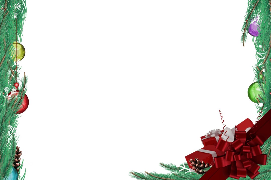 Transparent Fir Branch Frame with Holiday Decorations