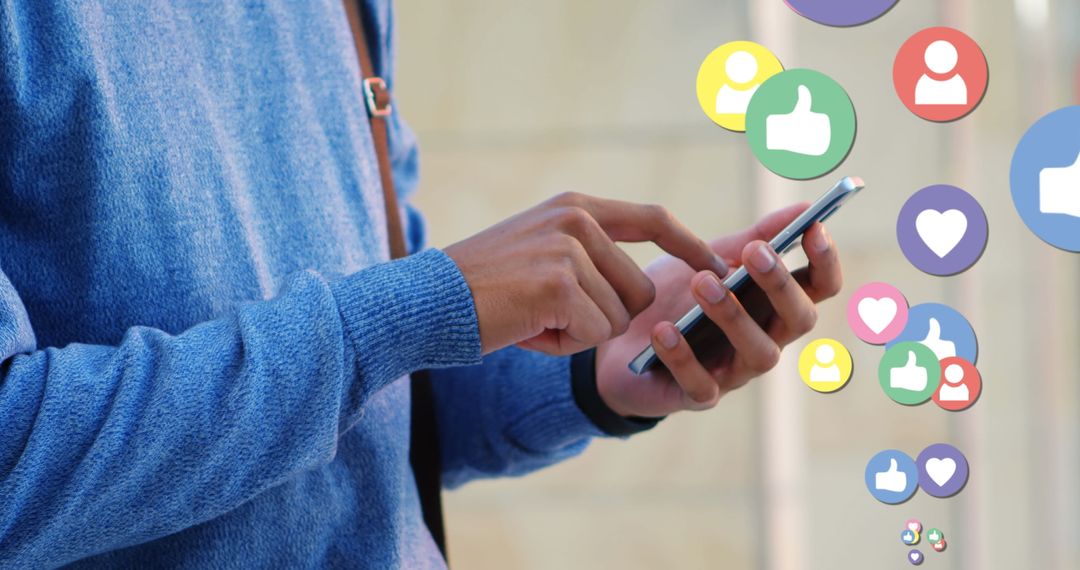 Person Using Phone with Rising Social Media Icons Animation