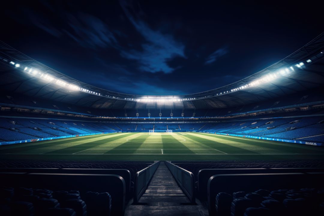 Lit empty football stadium at night, created using generative ai technology - Free Images, Stock Photos and Pictures on Pikwizard.com