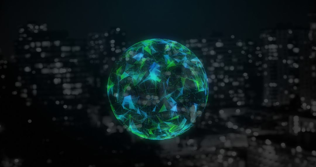 Abstract Globe of Shapes Over Cityscape