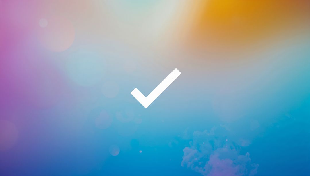 White Check Mark on Vibrant Gradient with Bokeh Light Effects