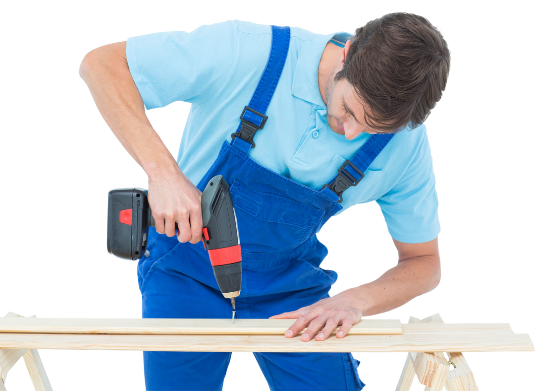 Transparent image of carpenter using drill machine on wood - Download Free Stock Images Pikwizard.com