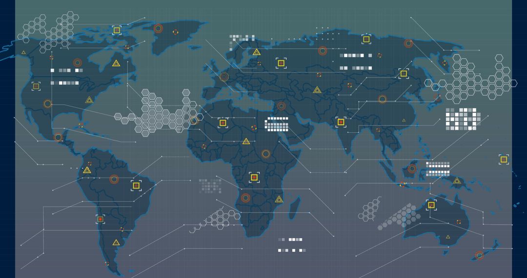 Digital Interface on World Map Illustrating Data Flow