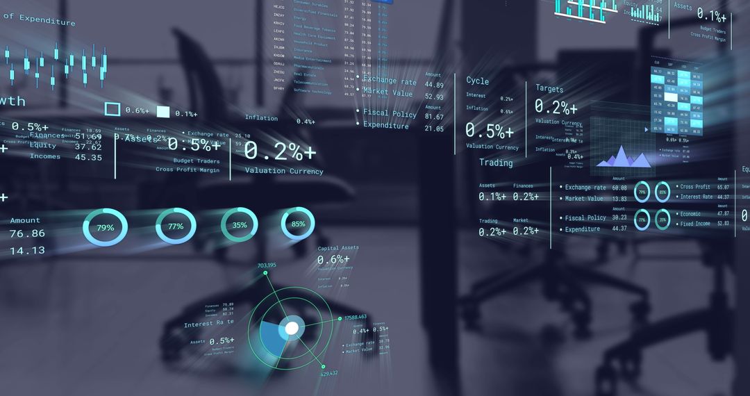 Futuristic Financial Data Visualization in Modern Office