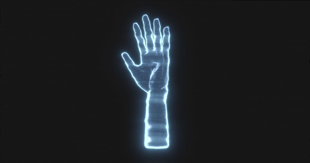 Glowing Holographic Hand in Dark Space