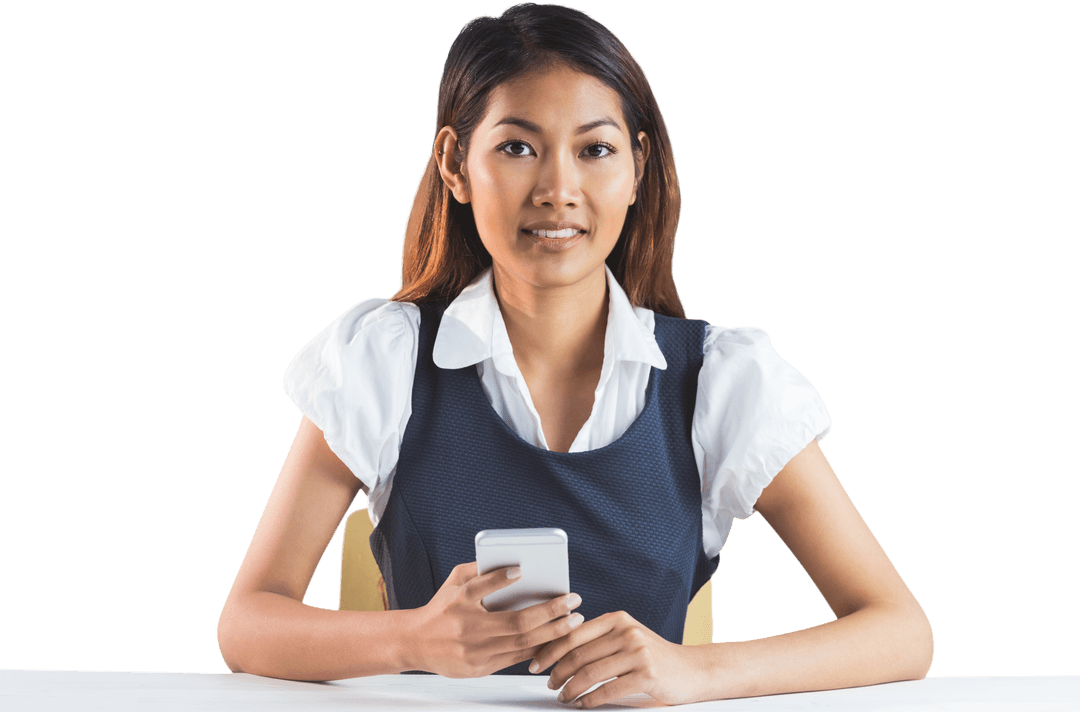 Businesswoman Using Smartphone in Office on Transparent Background