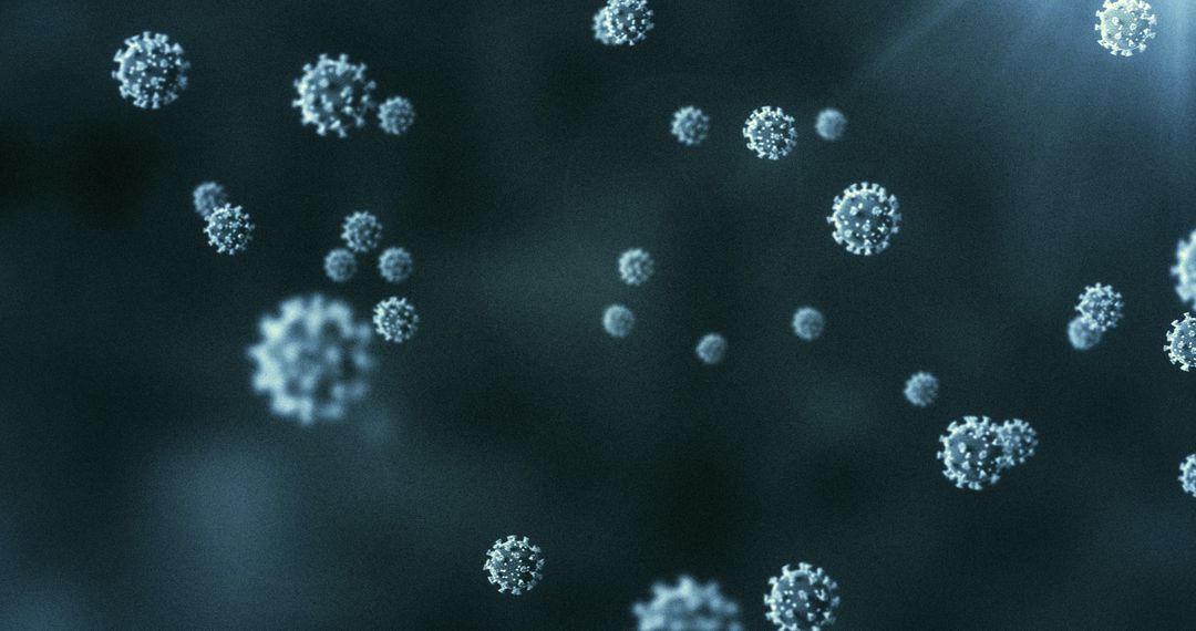 Floating Coronavirus Cells Macro View on Dark Background