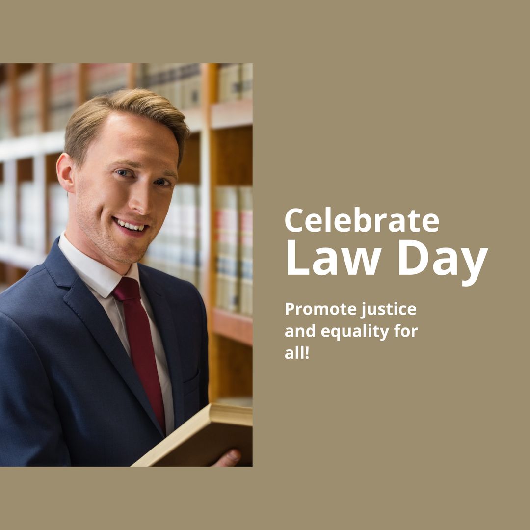 Caucasian Male Lawyer in Library Promoting Law Day Celebration