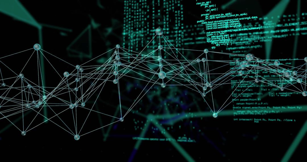 Abstract Digital Network with Glowing Code Overlays