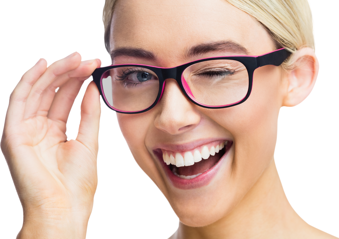 Transparent Background Winking Woman with Glasses - Download Free Stock Images Pikwizard.com