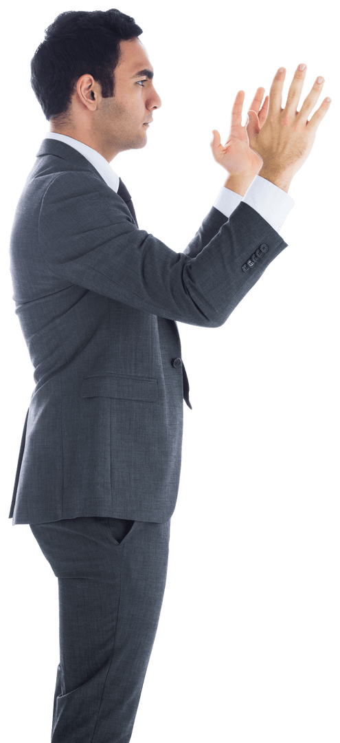Biracial Businessman Making Hand Gesture with Transparent Background