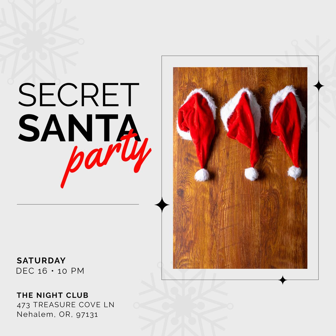 Secret Santa Party Invitation with Festive Red Santa Hats