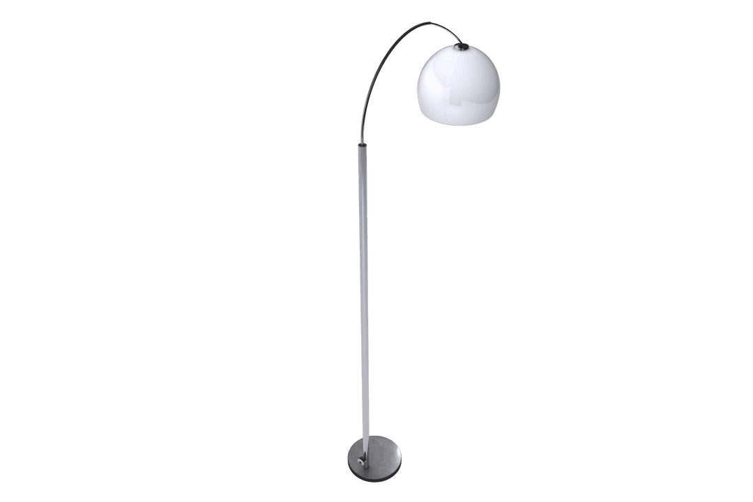 Modern Arching Chrome Floor Lamp on Transparent Background