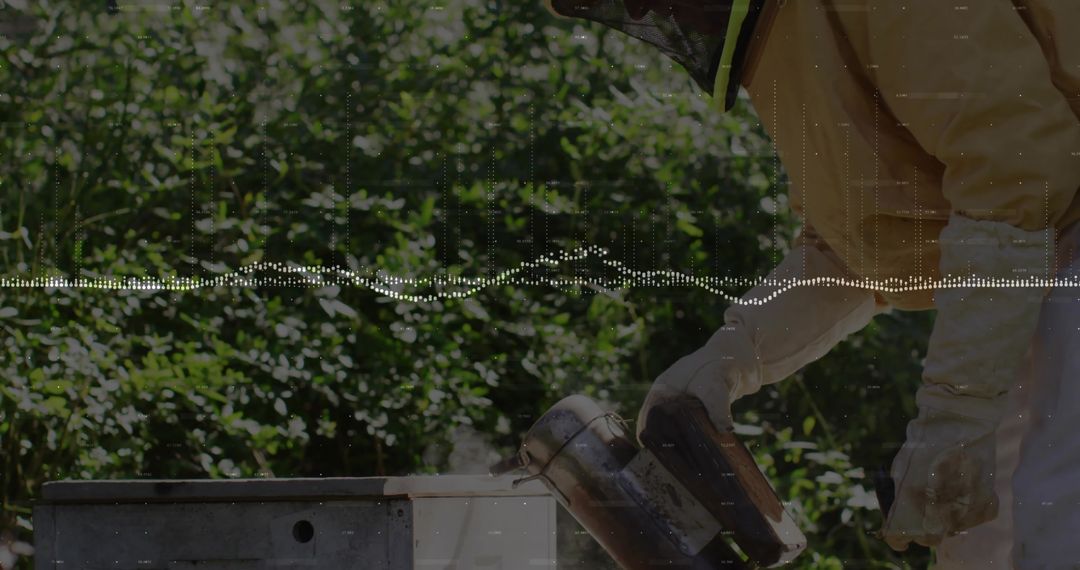 Beekeeper Using Smoker Activity in Lush Apiary Environment