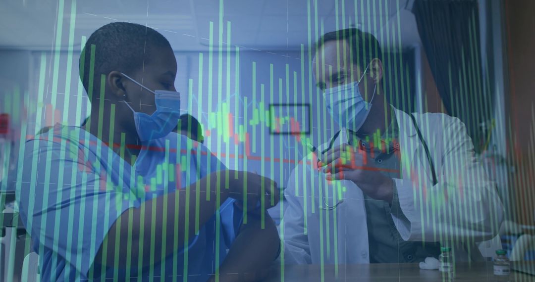 Doctor Administering Vaccine to Patient with Candlestick Chart Overlay