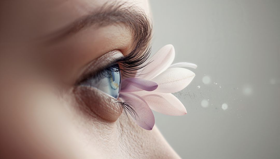 Surreal Macro Closeup Eye with Pink Petals Merging into Lashes Ethereal Beauty Concept