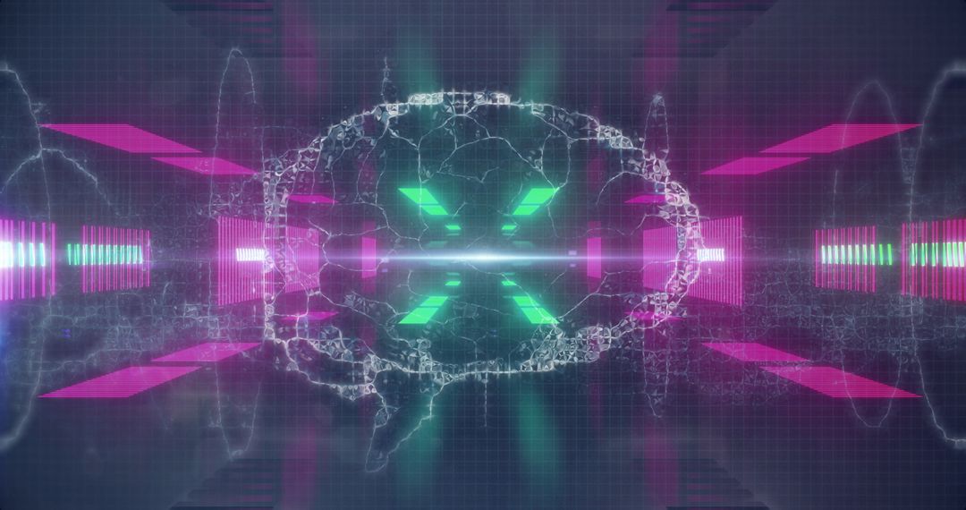 Digital Brain with Futuristic Neon Lights