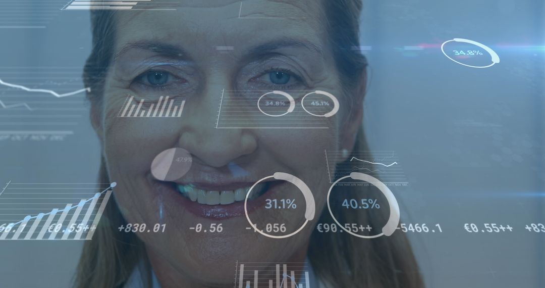 Female Doctor Analyzing Digital Statistics with Holographic Interface
