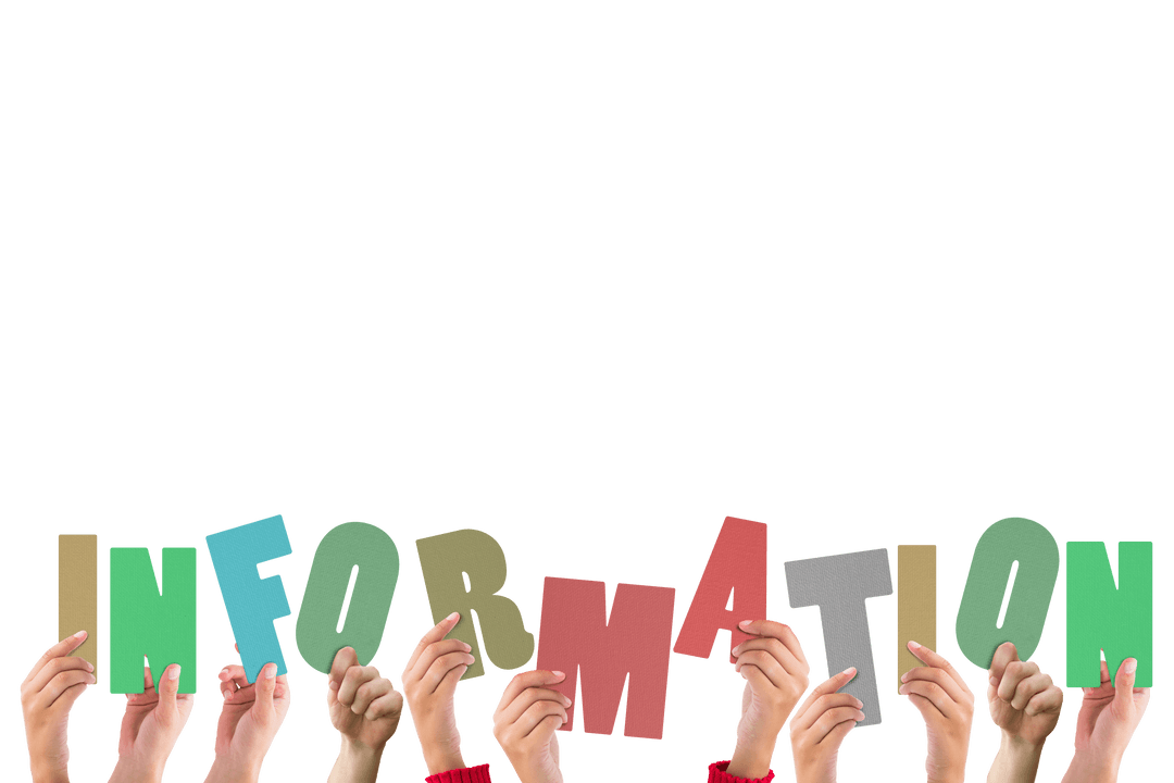 Transparent Letters Spelling Information Held by Diverse Hands