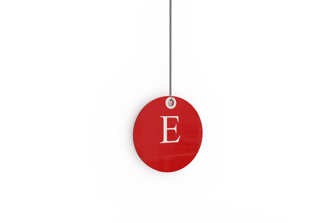 Red Tag with Letter E on Transparent Background
