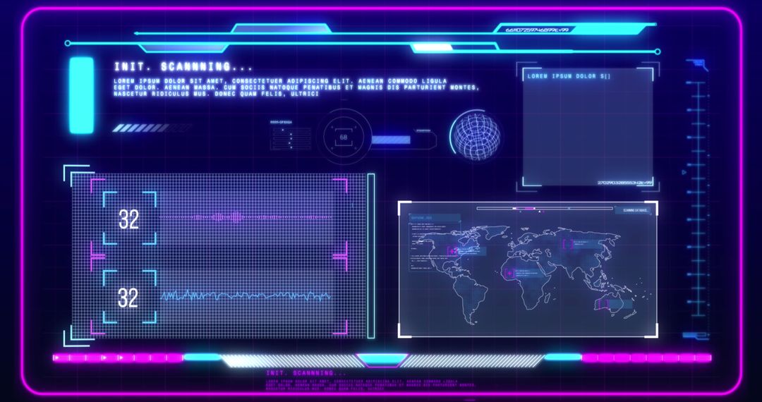 Futuristic Neon Data Interface With World Map Elements