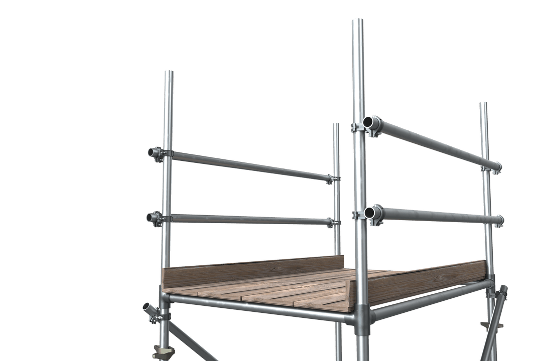 Transparent 3D Scaffolding Structure Illustration with Metal and Wood Elements