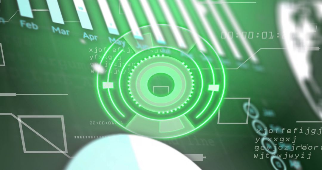 Futuristic Green Digital Interface with Rotating Elements