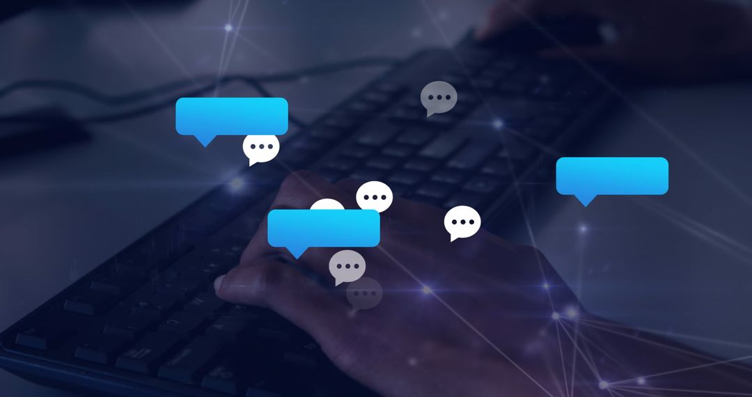 Hands Typing on Keyboard with Global Technology Interface Background