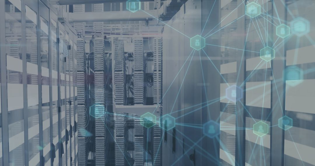 Futuristic Medical Icons Overlapping Data Storage Servers