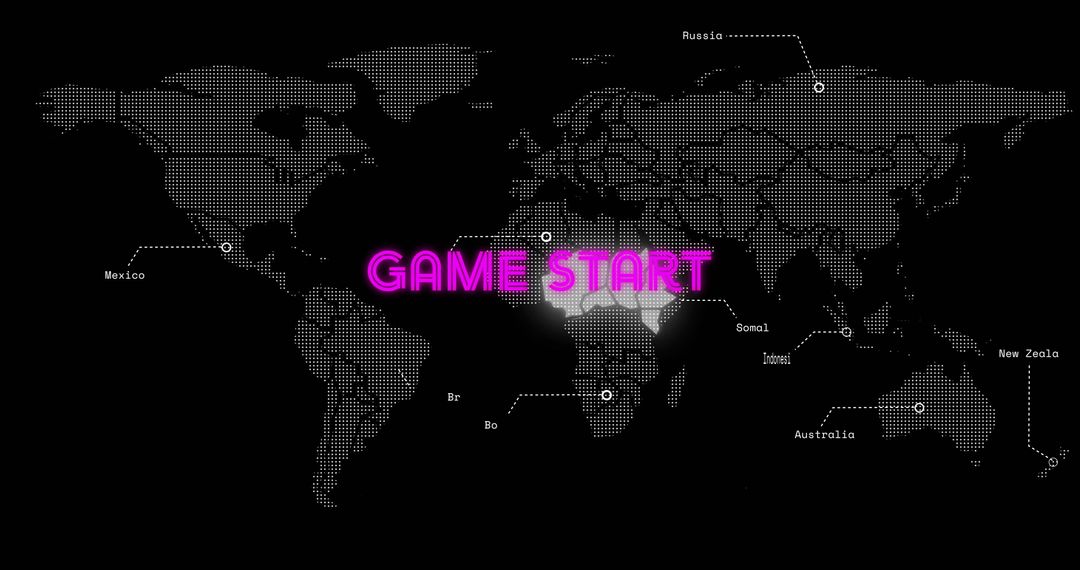 Retro-Inspired Digital Game Screen with World Map and Game Start