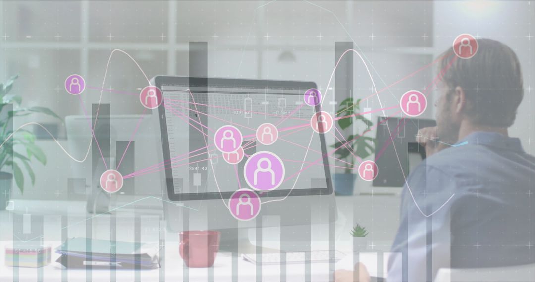 Businessman Analyzing Digital Data Network on Computer Screen