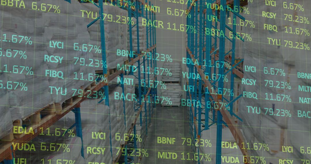 Stock Market Data Overlay with Empty Warehouse Interior