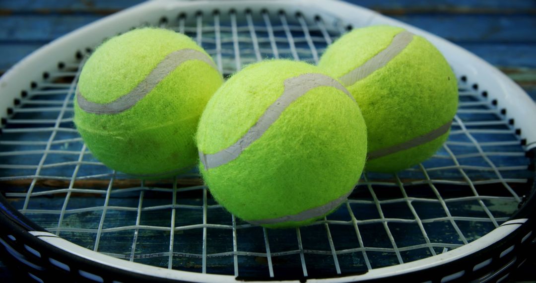 Yellow Tennis Balls on Tennis Racket Close-Up - Free Images, Stock Photos and Pictures on Pikwizard.com