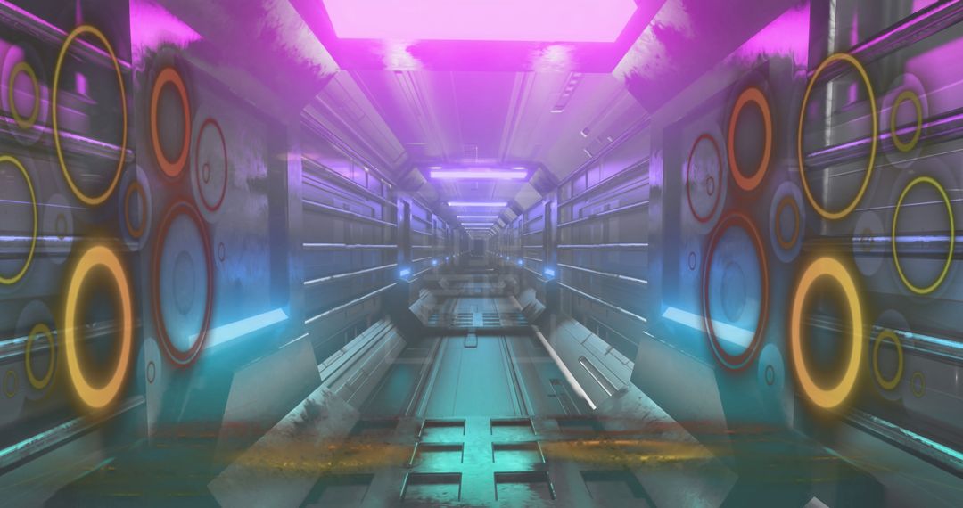 Neon Futuristic Tunnel with Glowing QR Code for Cybersecurity