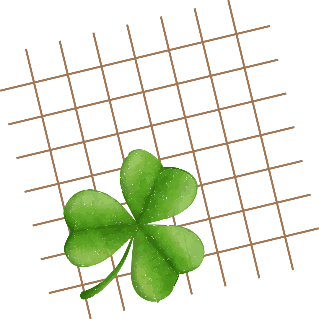 Transparent Watercolor-Sketch Green Four-Leaf Clover On Grid