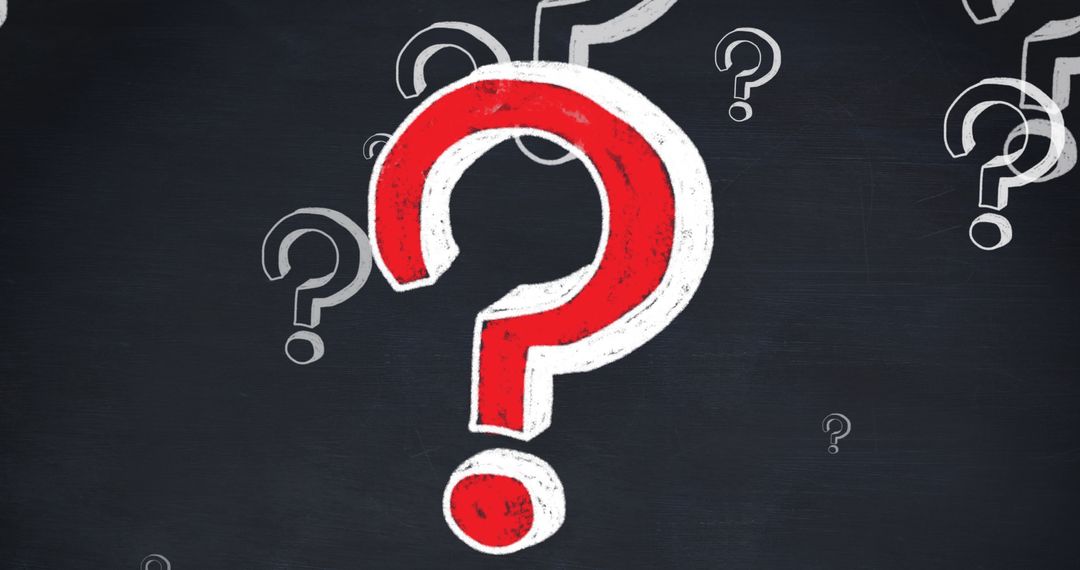 Red and White Question Marks on Black Chalkboard Background