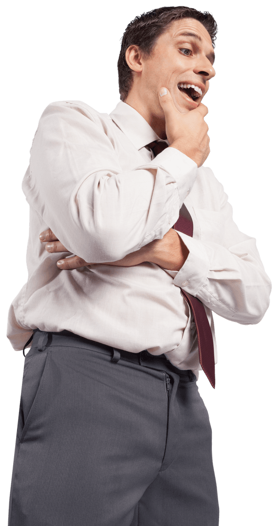 Transparent Image: Thoughtful Businessman in White Shirt and Tie