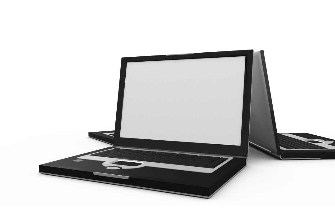 Transparent Digital Illustration of Multiple Laptops on White Backdrop